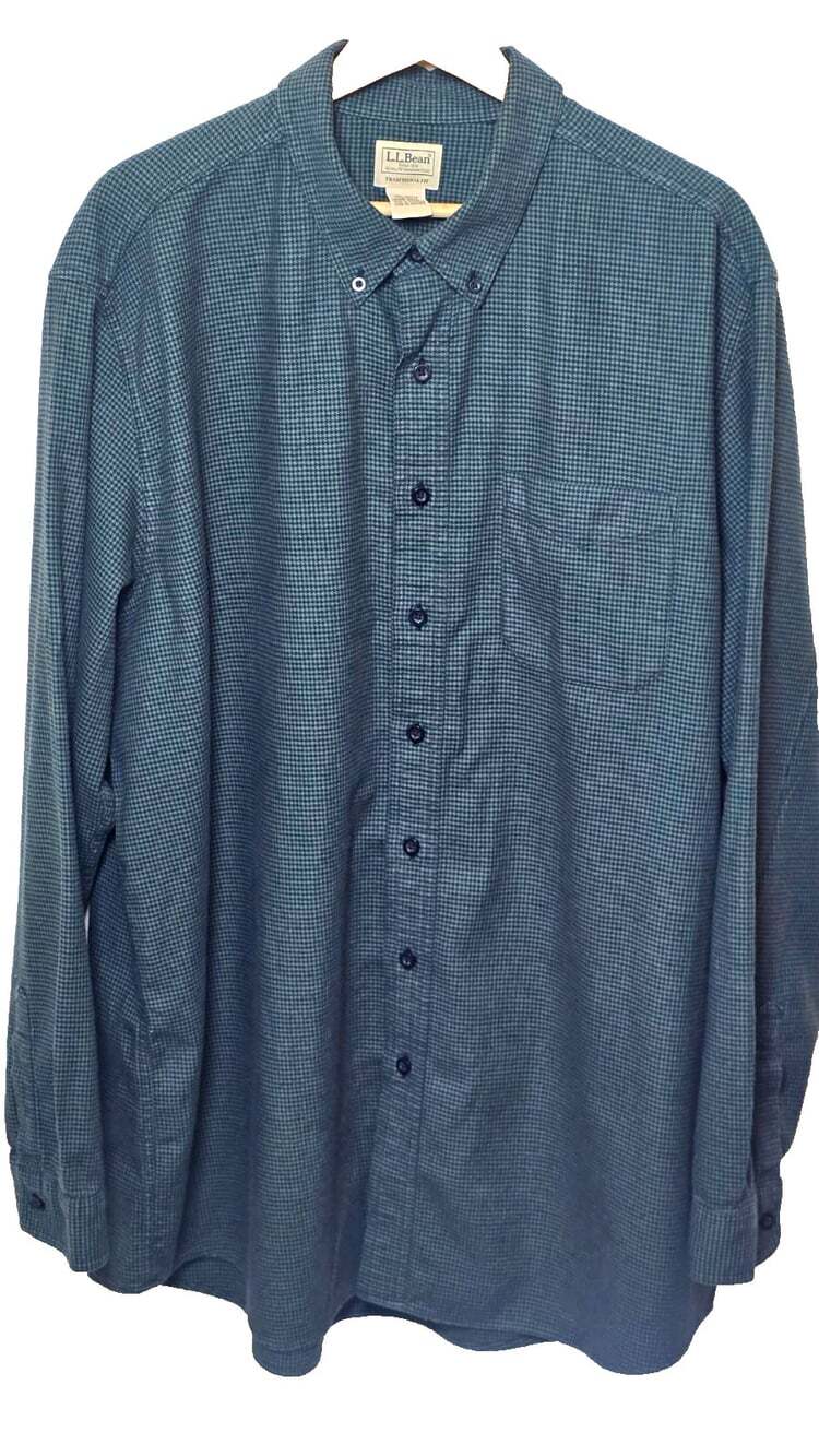 L.L. Bean Shirt Mens XXL 2XL Blue Green Houndstooth Traditional Fit Button Down